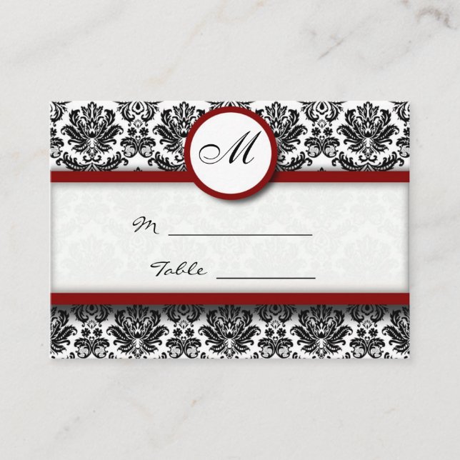 Mesa Soporte de la tarjeta Black and Burgundy Damask Pl (Anverso)