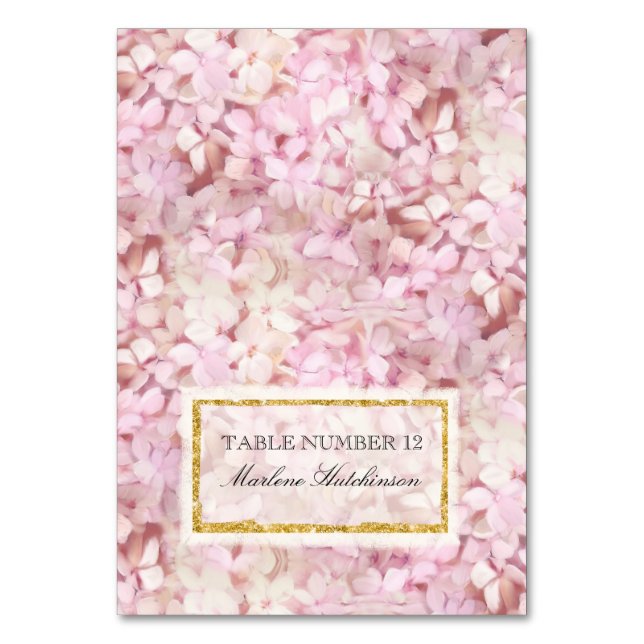 Mesa Tabla Número de plaza Tarjeta rosa Hydrangeas Gold (Anverso)