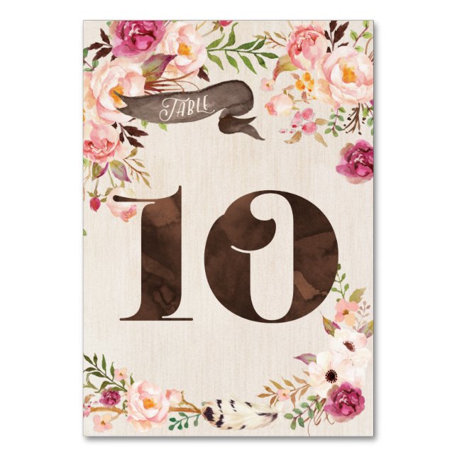 Mesa Tarjeta 10 del número de tabla del Boda Rústico Fl (Anverso)