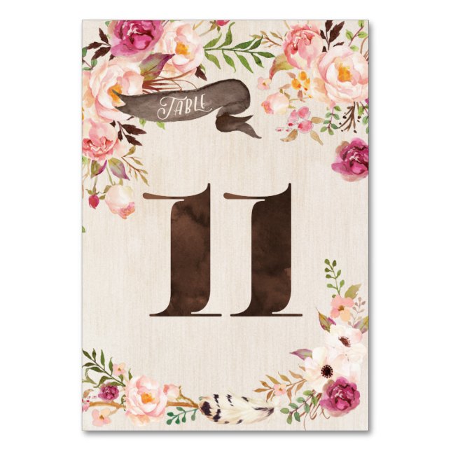 Mesa Tarjeta 11 del número de tabla del Boda Rústico Fl (Anverso)