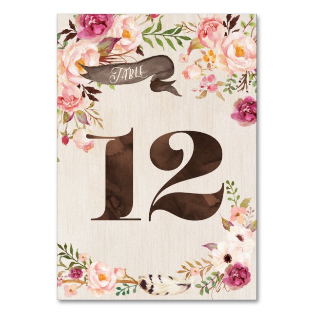 Mesa Tarjeta 12 del número de tabla del Boda Rústico Fl (Anverso)