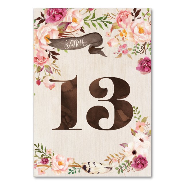 Mesa Tarjeta 13 del número de tabla del Boda Rústico Fl (Anverso)