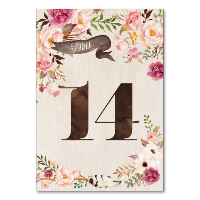 Mesa Tarjeta 14 del número de tabla del Boda Rústico Fl (Anverso)
