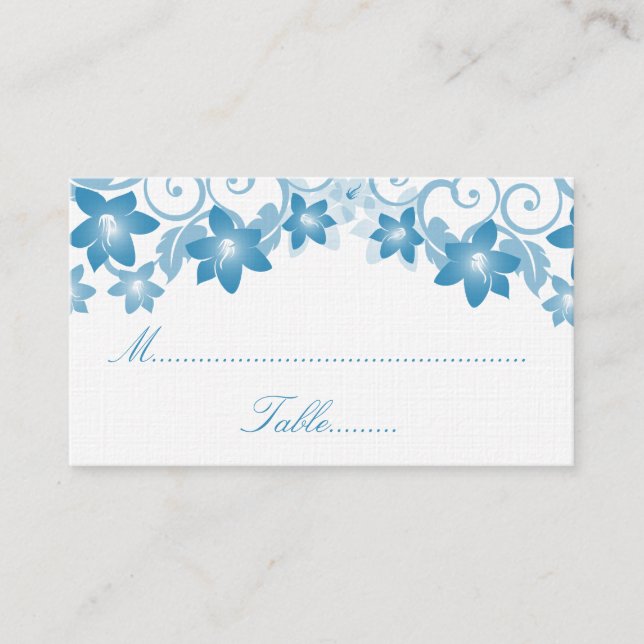 Mesa Tarjeta azul simple de Boda floral (Anverso)