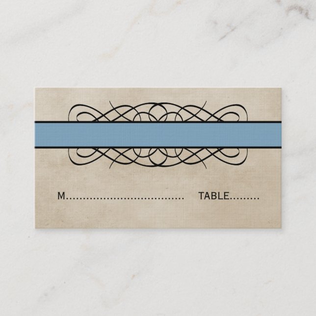 Mesa Tarjeta Boda de borde azul floreciente (Anverso)