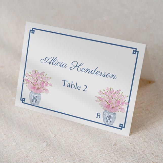 Mesa Tarjeta Chinoiserie Moda Rosa Y Boda De La Marina (Chinoiserie chic navy and pink individual place cards for wedding, bridal shower or baby shower)