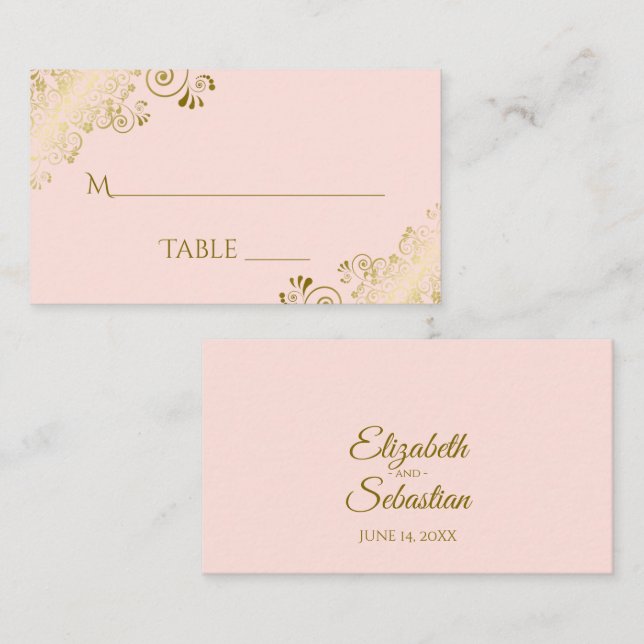 Mesa Tarjeta de Acompañamiento de Boda de Encaje Dorado (Anverso / Reverso)