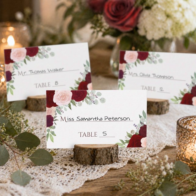 Mesa Tarjeta de Acompañamiento de Boda Rosas Rojas y Ro (Display Suggestion)