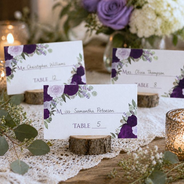Mesa Tarjeta de acompañante de boda con rosas boho púrp (Display Suggestion)