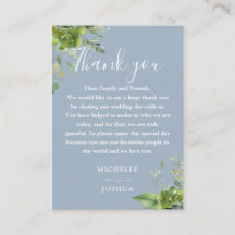 Tarjeta de agradecimiento de boda azul polvoriento