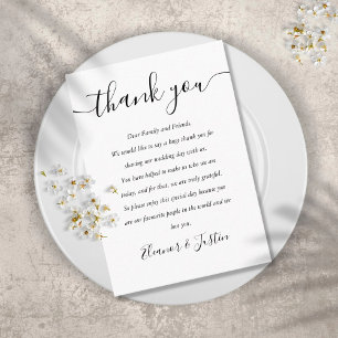 Mesa Tarjeta de agradecimiento de boda con guión en bla