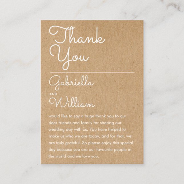 Mesa Tarjeta de agradecimiento de boda con letra rústic (Anverso)