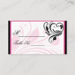 Mesa Tarjeta de asiento, Boda floral rosa negro y oscur
