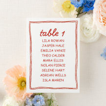 Tarjeta de Asiento de Boda Simple Doodle Rojo