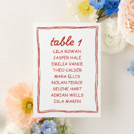 Mesa Tarjeta de Asiento de Boda Simple Doodle Rojo