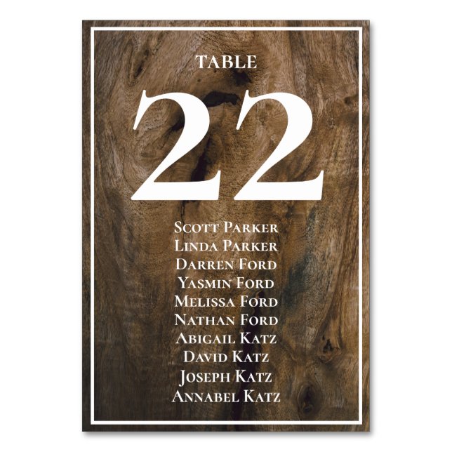 Mesa Tarjeta de asignación de asientos Rustic Wood Boda (Anverso)