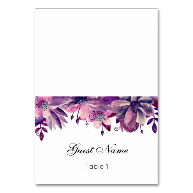 Mesa Tarjeta de boda de lavanda. Tarjeta de nombre púrp (Anverso)