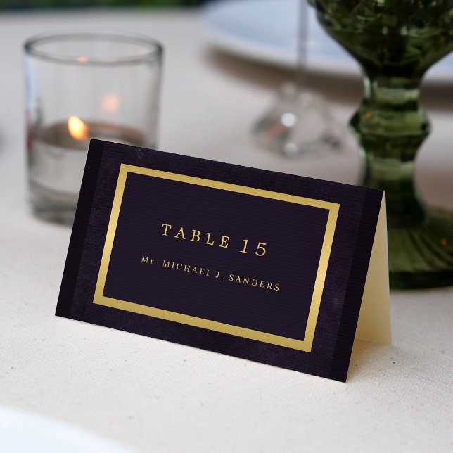 Mesa Tarjeta de boda de nombre de invitado morado dorad (Subido por el creador)