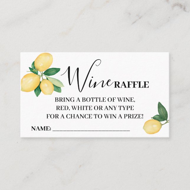 Mesa Tarjeta de boleto Lemons Wine Raffle Ticket Ducha  (Anverso)