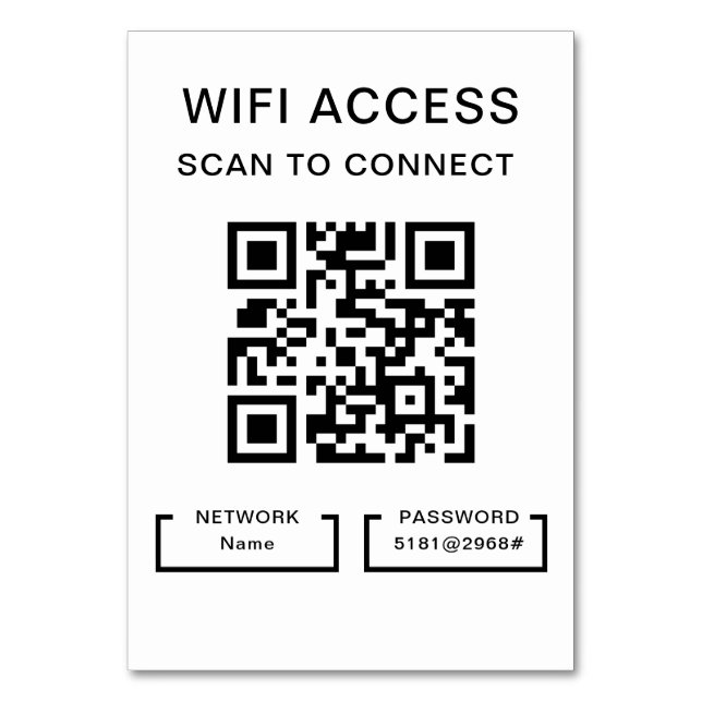 Mesa Tarjeta de código QR personalizada Wifi Password & (Anverso)