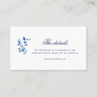 Tarjeta de detalles del boda azul y blanco