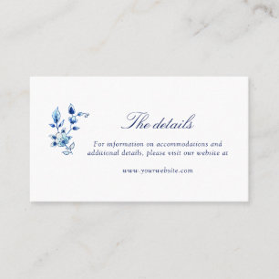 Mesa Tarjeta de detalles del boda Delft azul y blanco