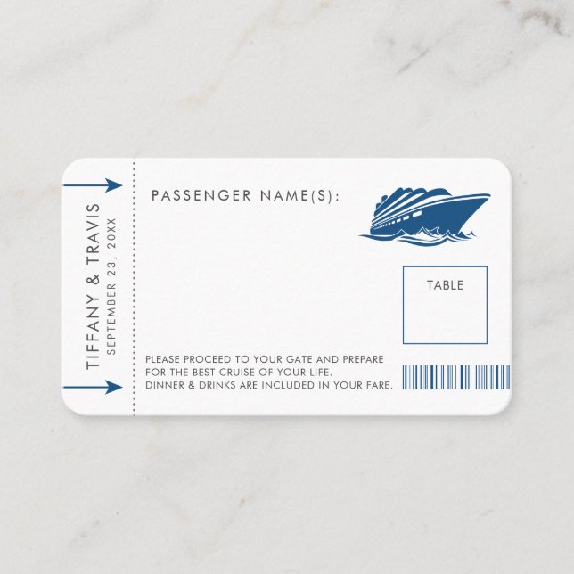 Mesa Tarjeta de embarque para crucero azul Pase de abor (Anverso)
