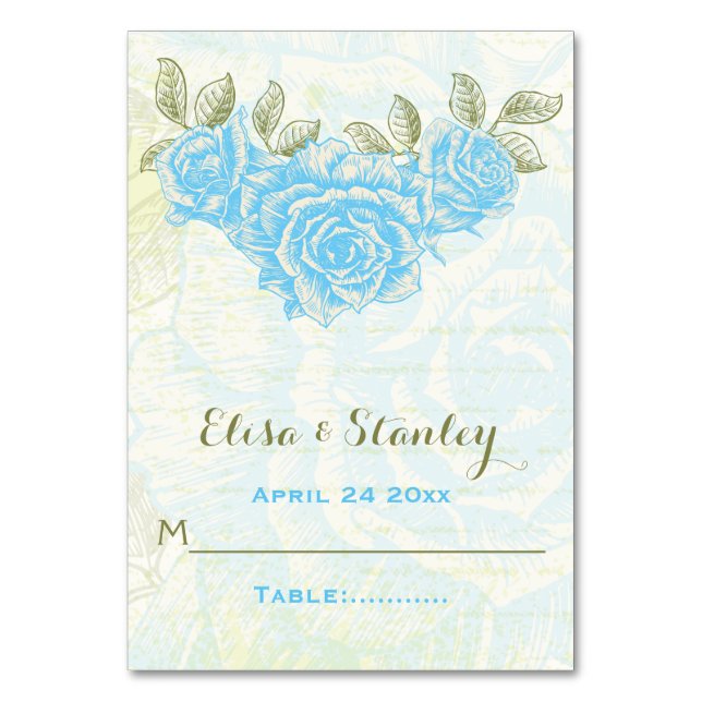 Mesa Tarjeta de escolta plegada de boda de rosas azules (Anverso)