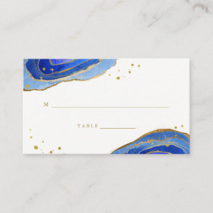 Mesa Tarjeta de Escort Boda de color azul y oro geode