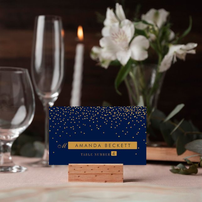 Mesa Tarjeta de Escort Boda de Confetti Azul y Glam Gol (Subido por el creador)
