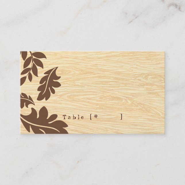 Mesa Tarjeta de Escort de Woodgrain con hojas (Anverso)