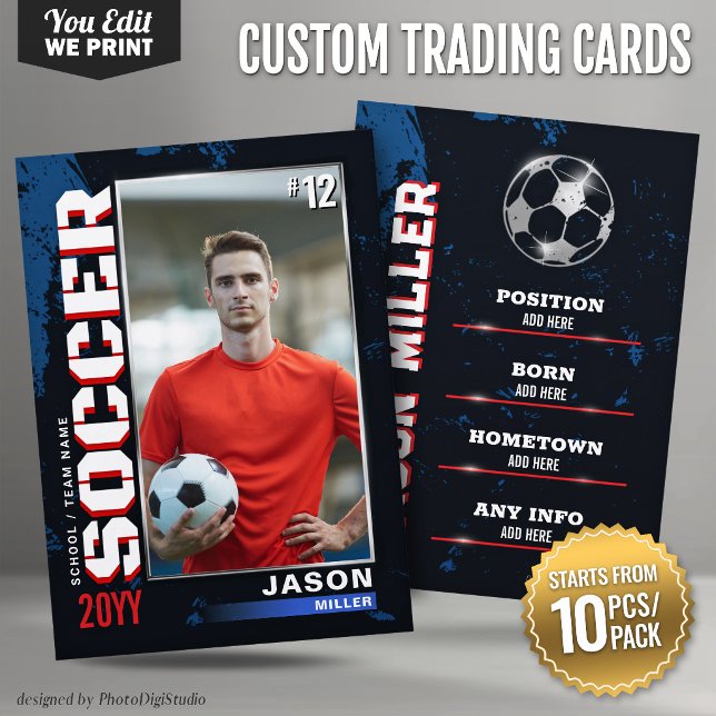 Mesa Tarjeta de fútbol personalizada azul rojo 10 pieza (Custom Soccer Trading Card Blue Red 10 pcs/pack)