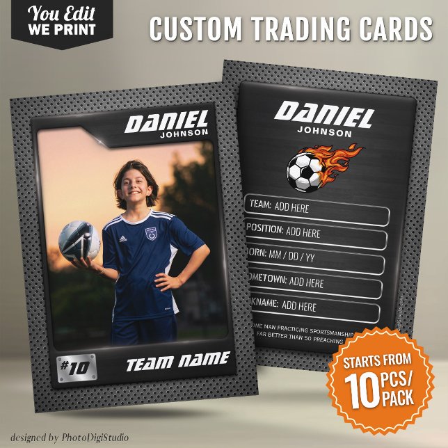 Mesa Tarjeta de fútbol personalizada de grafito Graphit (Custom Soccer Trading Card Black Graphite Sports Player Card - 10 pcs/pack)