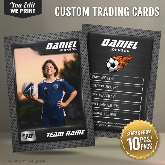 Mesa Tarjeta de fútbol personalizada de grafito Graphit (Custom Soccer Trading Card Black Graphite Soccer Player Card - 10 pcs/pack, Football Trading Card)
