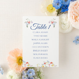 Mesa Tarjeta de Gráfico de Asientos de Boda Floral Azul