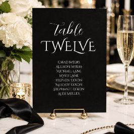 Mesa Tarjeta de Gráfico de Asientos de Boda Negra Elega