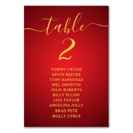 Mesa Tarjeta de Gráfico de Asientos Elegante Rojo Dorad