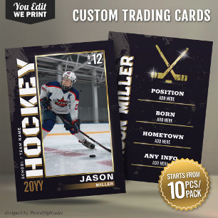 Mesa Tarjeta de hockey personalizada de jugador de oro