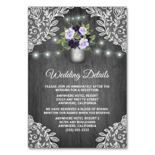 Mesa Tarjeta de inserción de Boda floral gris morado pl