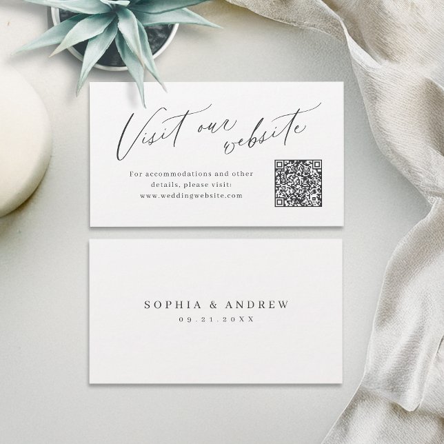 Mesa Tarjeta de inserción de sitio web de código QR min (Elegant script minimal QR code website Insert card)