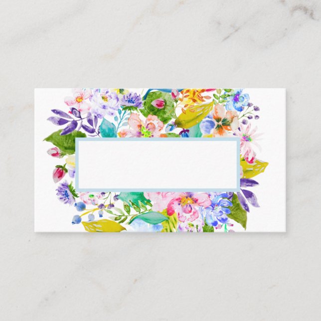 Mesa Tarjeta de invitado de Boda romántico floral azul  (Anverso)
