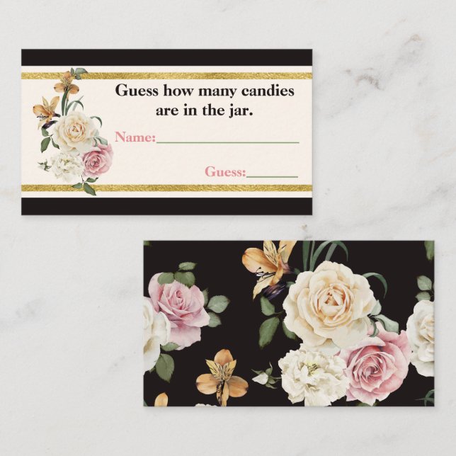 Mesa Tarjeta de juego Black, Ivory, Gold Floral Bridal  (Anverso / Reverso)