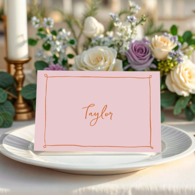 Mesa Tarjeta de la posición de la ducha de la novia con (handwritten pink and orange place cards)
