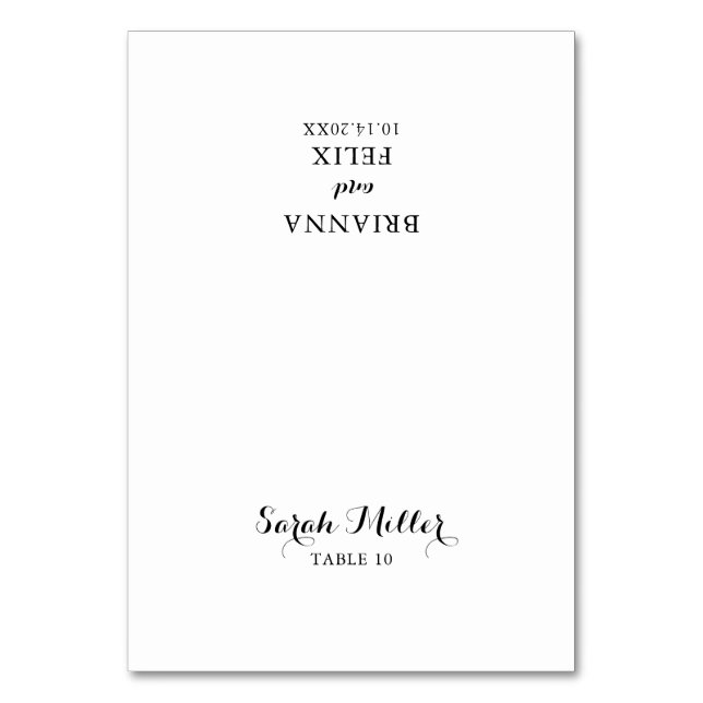 Mesa Tarjeta de lugar Boda de caligrafía moderna (Anverso)