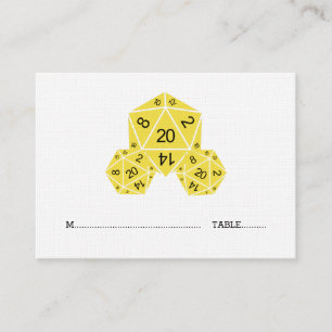 Mesa Tarjeta de lugar Boda de dados D20 amarillo
