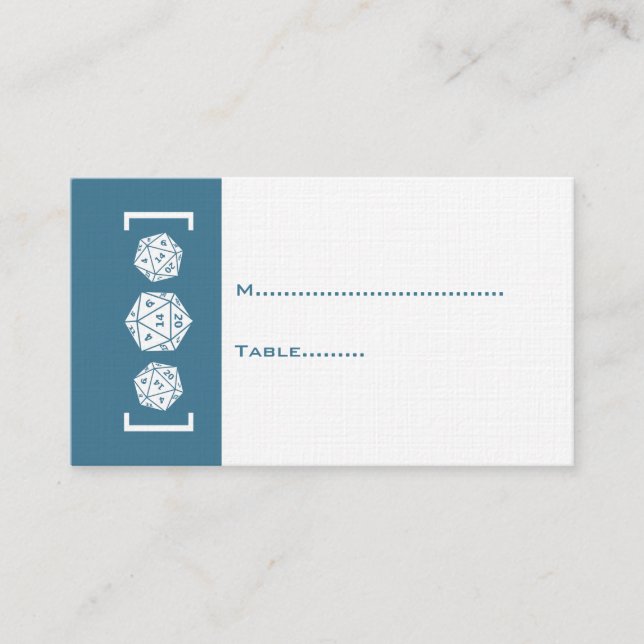 Mesa Tarjeta de lugar Boda del jugador de dados azul D2 (Anverso)
