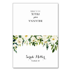 Mesa Tarjeta de lugar Boda floral de otoño blanco verde