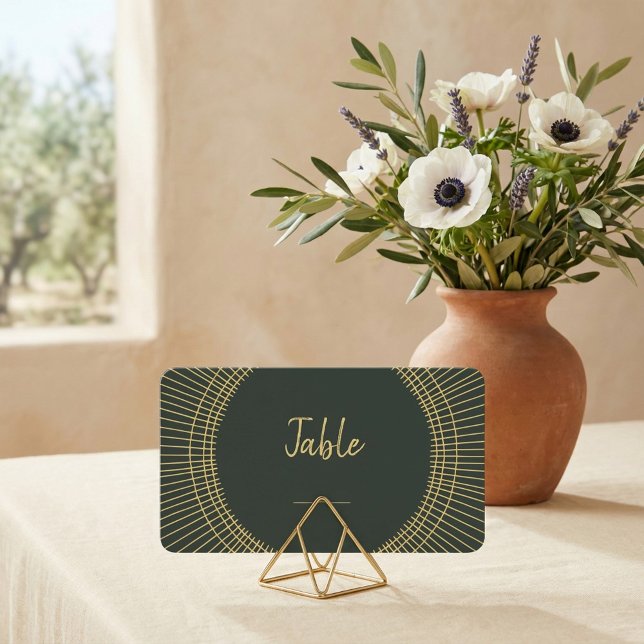 Mesa Tarjeta de lugar con número de cuadro de arte verd (Green and gold art nouveau table number place card.)