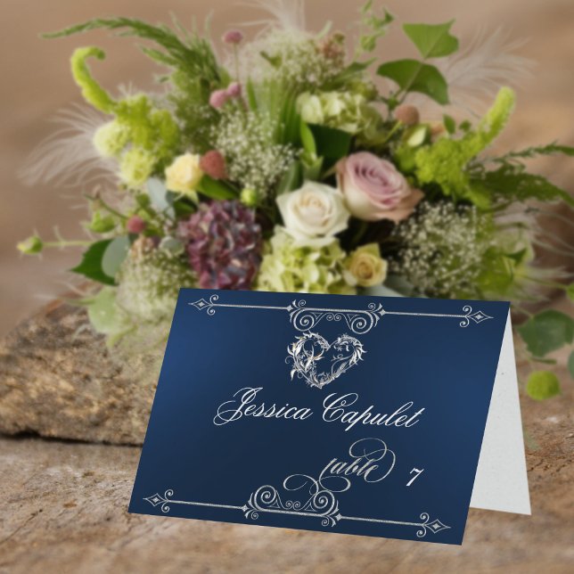 Mesa Tarjeta de lugar corazón y rollos elegante - Azul (Subido por el creador)