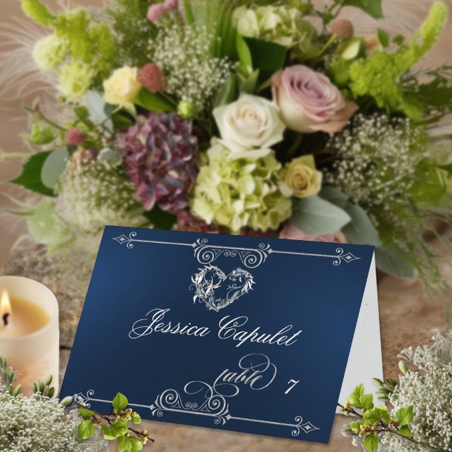 Mesa Tarjeta de lugar corazón y rollos elegante - Azul (Subido por el creador)